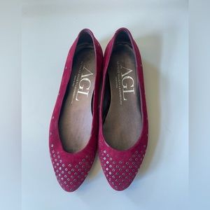 AGL red grommet studded suede flats. Dark red size 37.5 US size 7.5